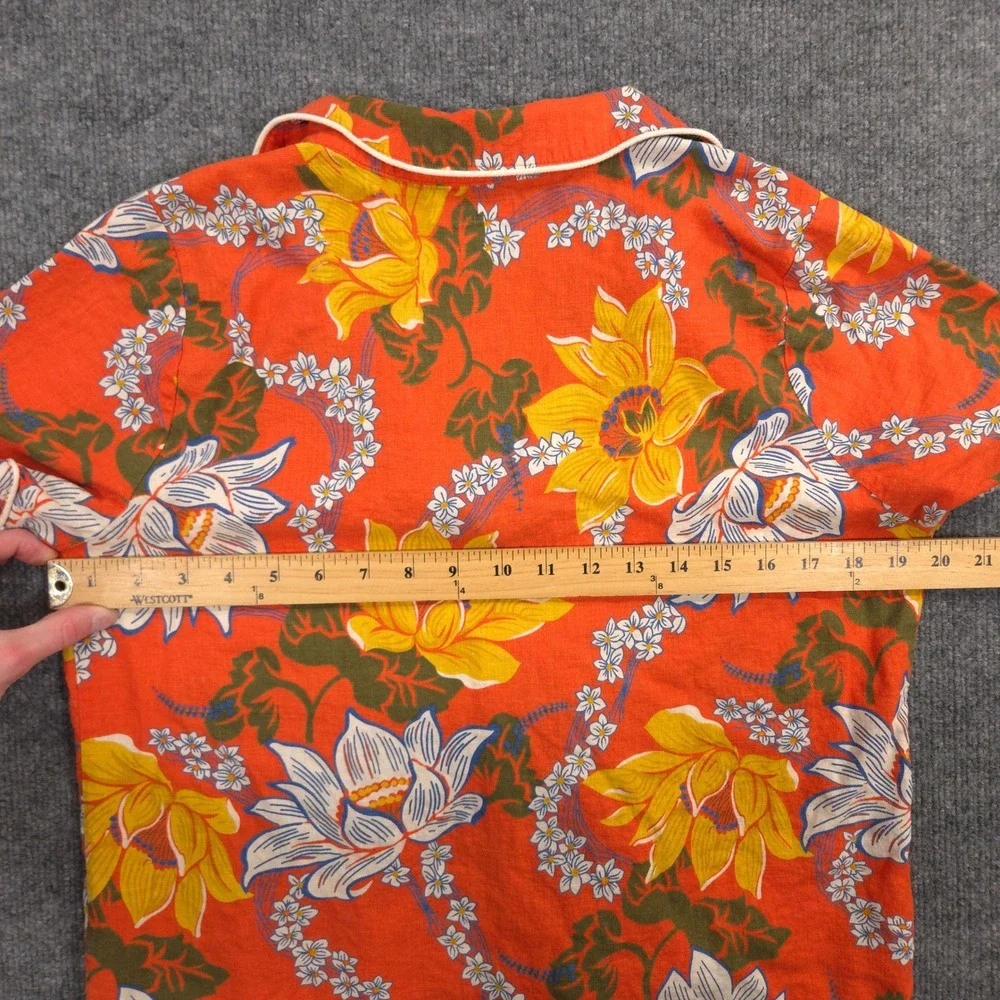 Faherty Maui Shirt Womens M Orange Hawaiian Coral Mauna Key Floral Linen Blend - Picture 5 of 9